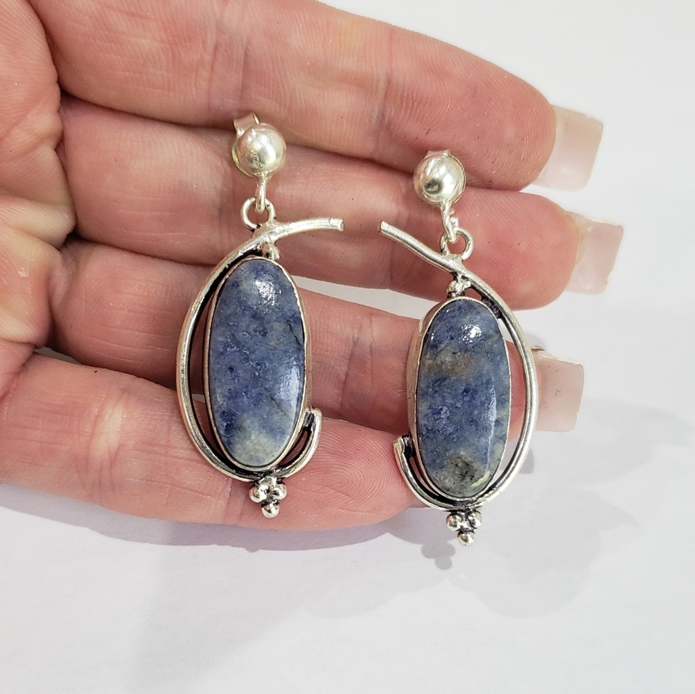 Handmade Sodalite 925 Silver Earrings - Picture 6 of 11